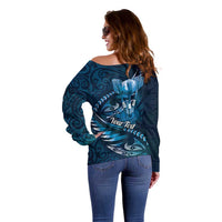 Personalised All Blue New Zealand Darts Off Shoulder Sweater Aoteroa Fern Maori Galaxy Style