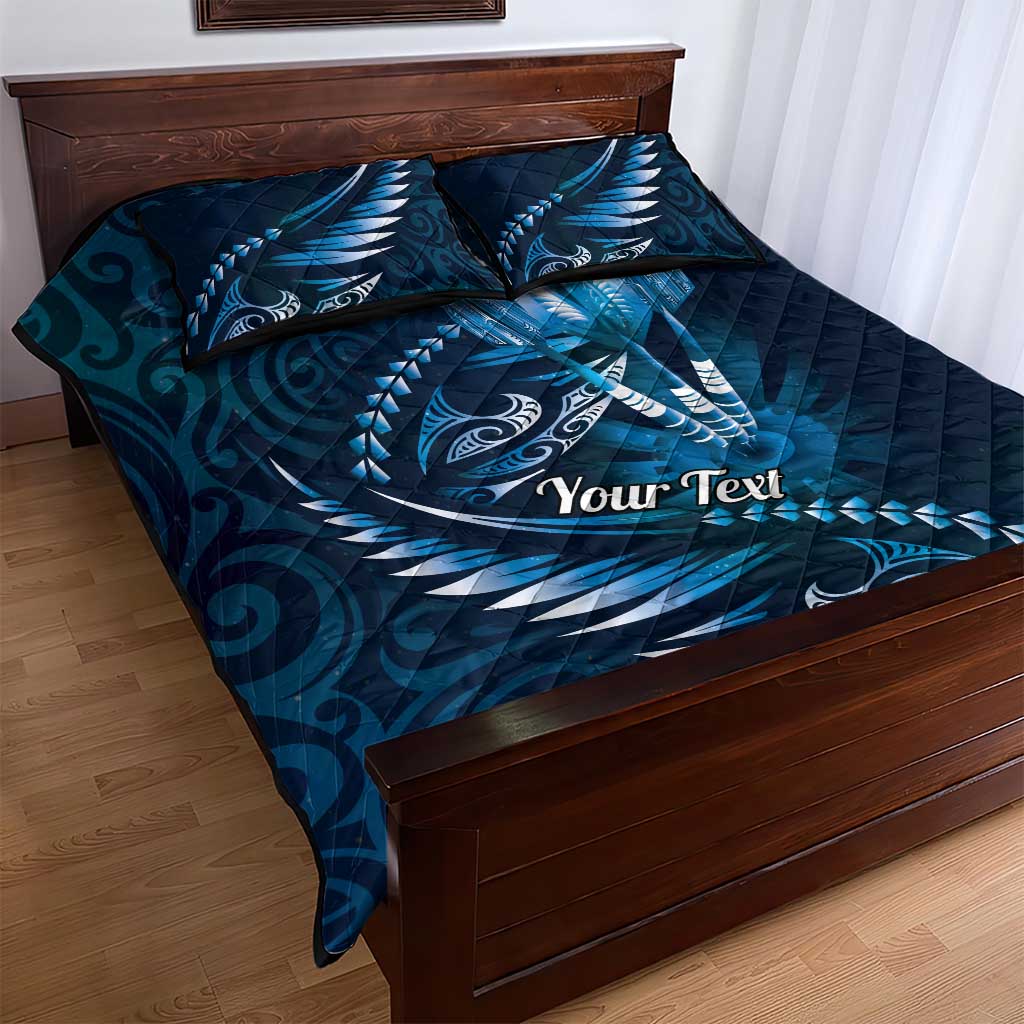 Personalised All Blue New Zealand Darts Quilt Bed Set Aoteroa Fern Maori Galaxy Style