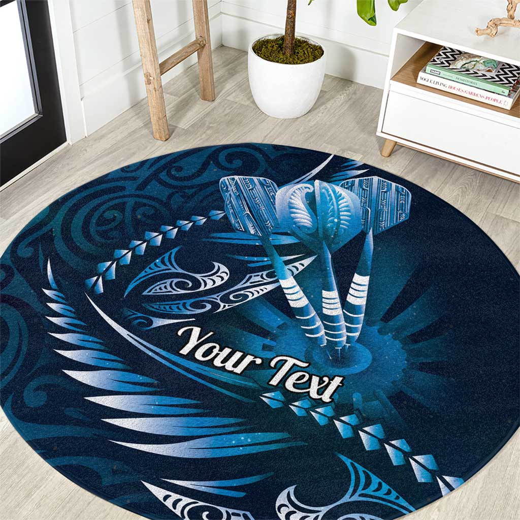 Personalised All Blue New Zealand Darts Round Carpet Aoteroa Fern Maori Galaxy Style