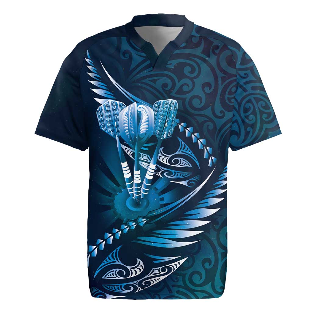 Personalised All Blue New Zealand Darts Rugby Jersey Aoteroa Fern Maori Galaxy Style