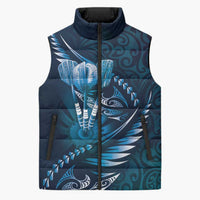 Personalised All Blue New Zealand Darts Sleeveless Puffer Jacket Aoteroa Fern Maori Galaxy Style - Polynesian Pride