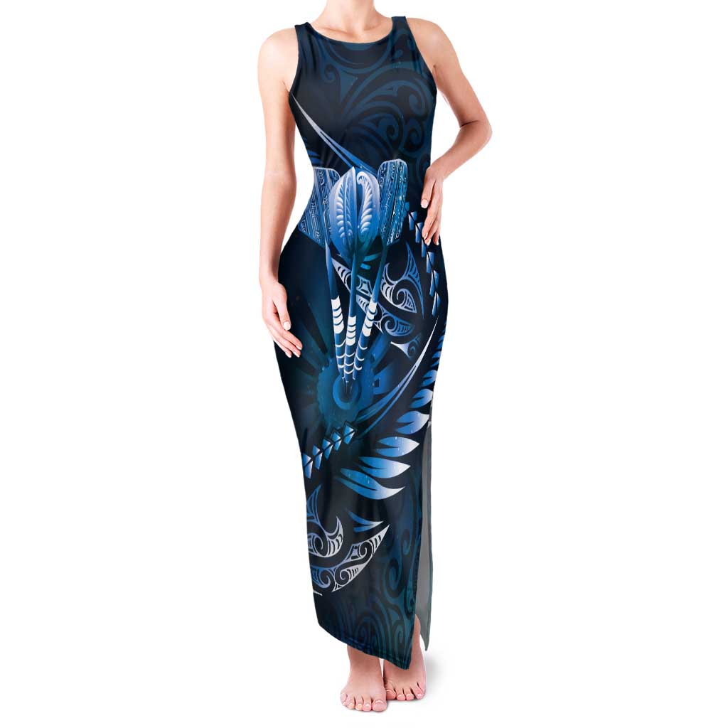 Personalised All Blue New Zealand Darts Tank Maxi Dress Aoteroa Fern Maori Galaxy Style