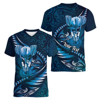 Personalised All Blue New Zealand Darts Women V-Neck T-Shirt Aoteroa Fern Maori Galaxy Style