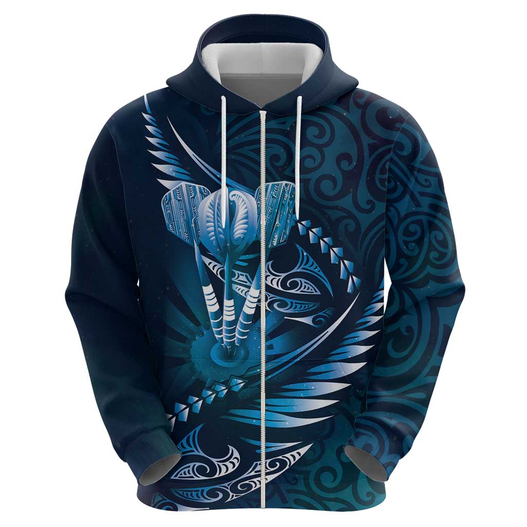 Personalised All Blue New Zealand Darts Zip Hoodie Aoteroa Fern Maori Galaxy Style