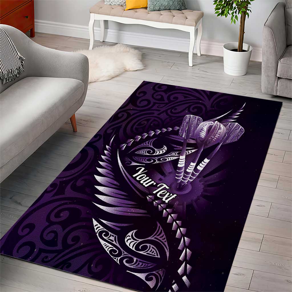 Personalised All Purple New Zealand Darts Area Rug Aoteroa Fern Maori Galaxy Style