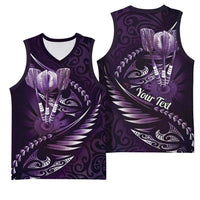 Personalised All Purple New Zealand Darts Basketball Jersey Aoteroa Fern Maori Galaxy Style - Polynesian Pride