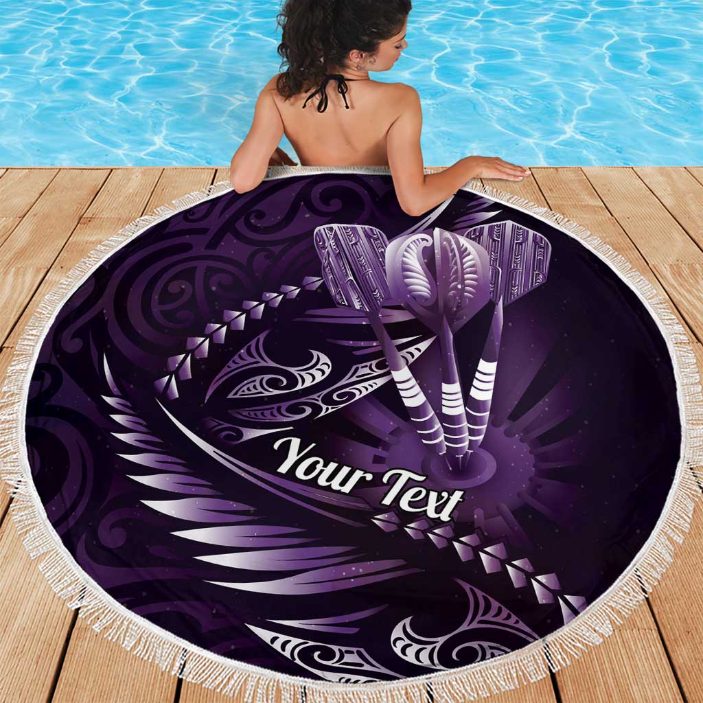 Personalised All Purple New Zealand Darts Beach Blanket Aoteroa Fern Maori Galaxy Style