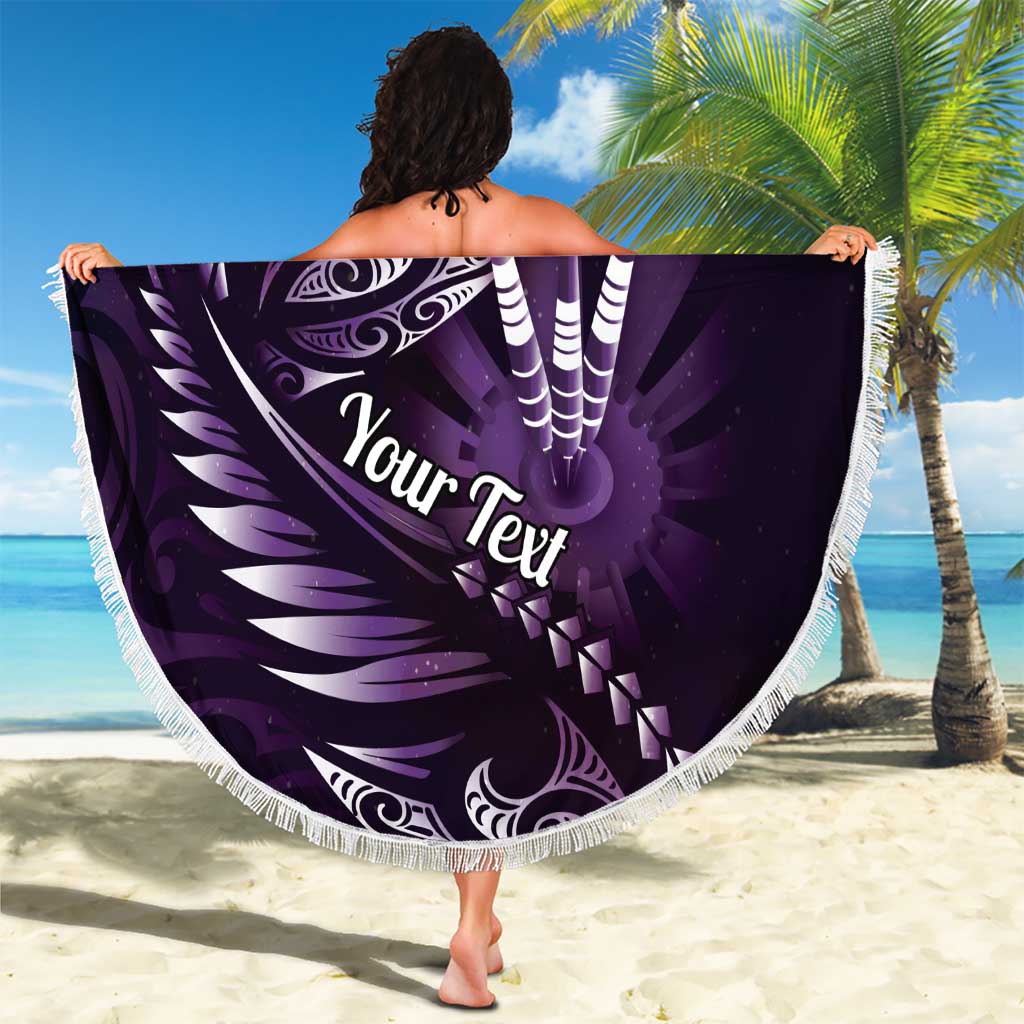 Personalised All Purple New Zealand Darts Beach Blanket Aoteroa Fern Maori Galaxy Style