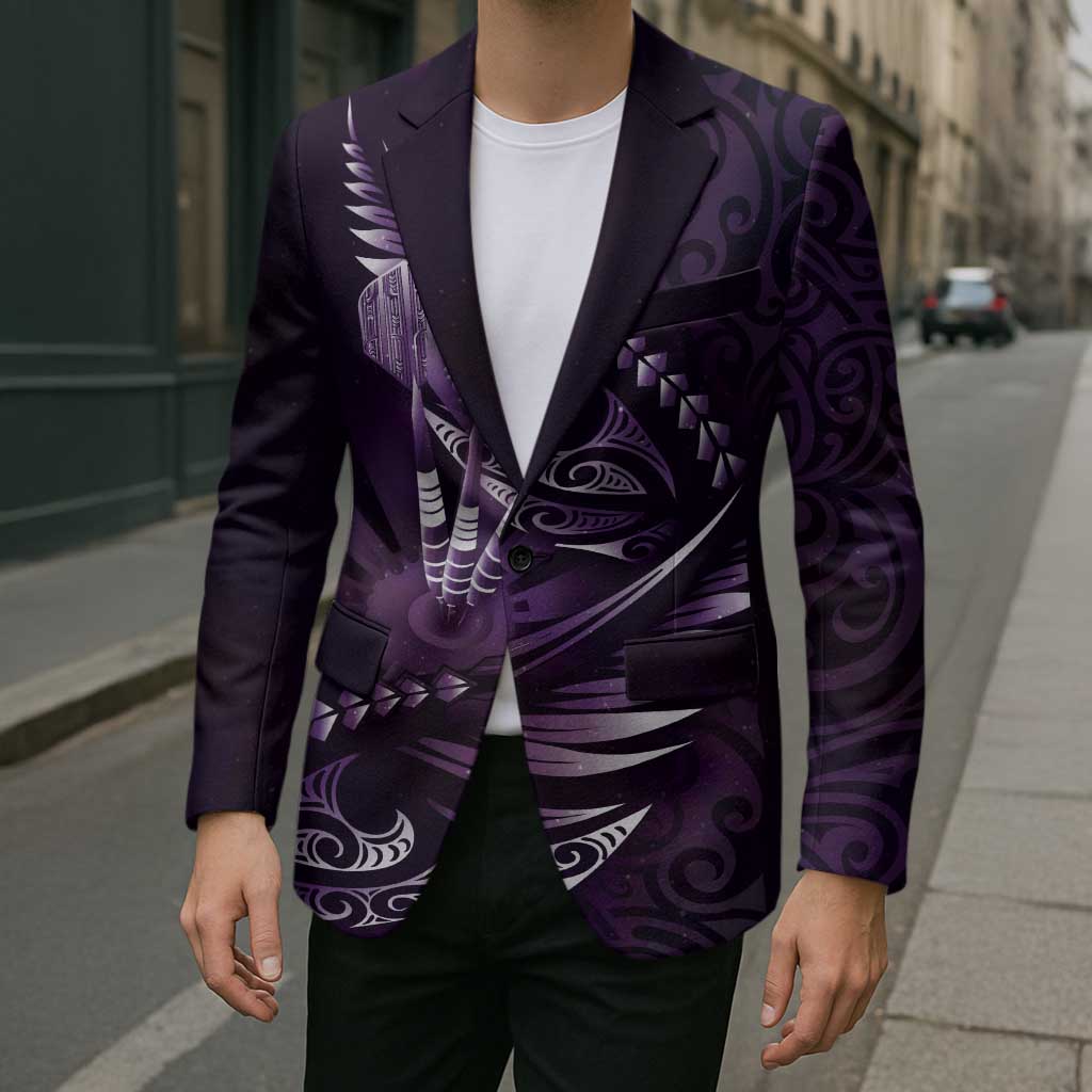 Personalised All Purple New Zealand Darts Blazer Aoteroa Fern Maori Galaxy Style - Polynesian Pride