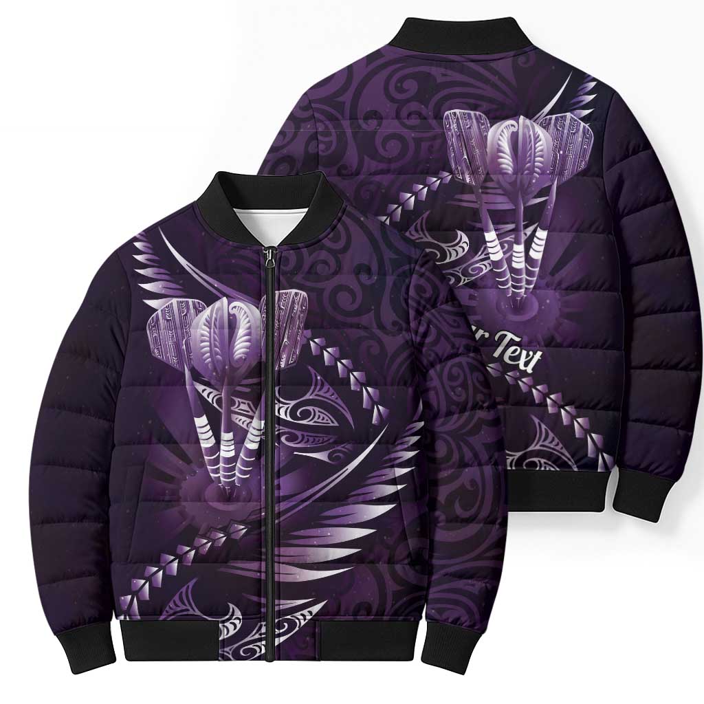 Personalised All Purple New Zealand Darts Bomber Puffer Jacket Aoteroa Fern Maori Galaxy Style - Polynesian Pride