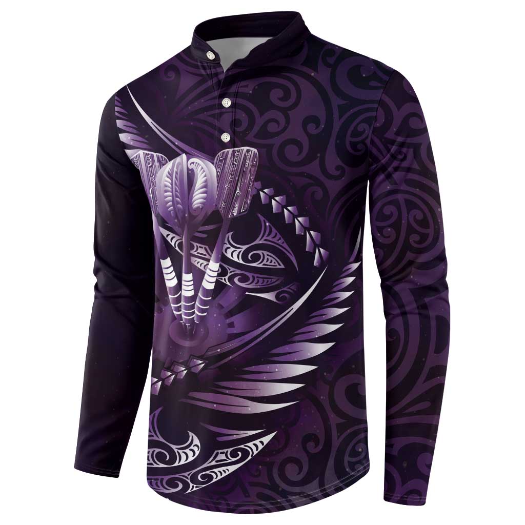 Personalised All Purple New Zealand Darts Button Sweatshirt Aoteroa Fern Maori Galaxy Style