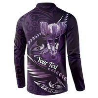 Personalised All Purple New Zealand Darts Button Sweatshirt Aoteroa Fern Maori Galaxy Style