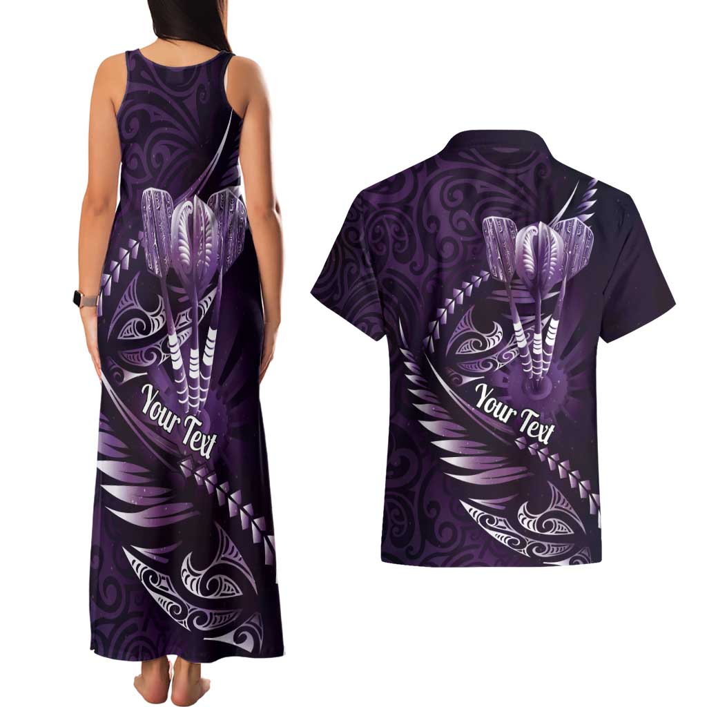 Personalised All Purple New Zealand Darts Couples Matching Tank Maxi Dress and Hawaiian Shirt Aoteroa Fern Maori Galaxy Style