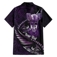 Personalised All Purple New Zealand Darts Family Matching Long Sleeve Bodycon Dress and Hawaiian Shirt Aoteroa Fern Maori Galaxy Style