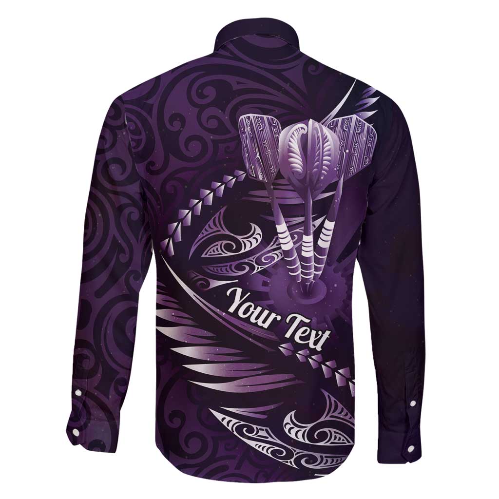 Personalised All Purple New Zealand Darts Family Matching Off Shoulder Maxi Dress and Hawaiian Shirt Aoteroa Fern Maori Galaxy Style