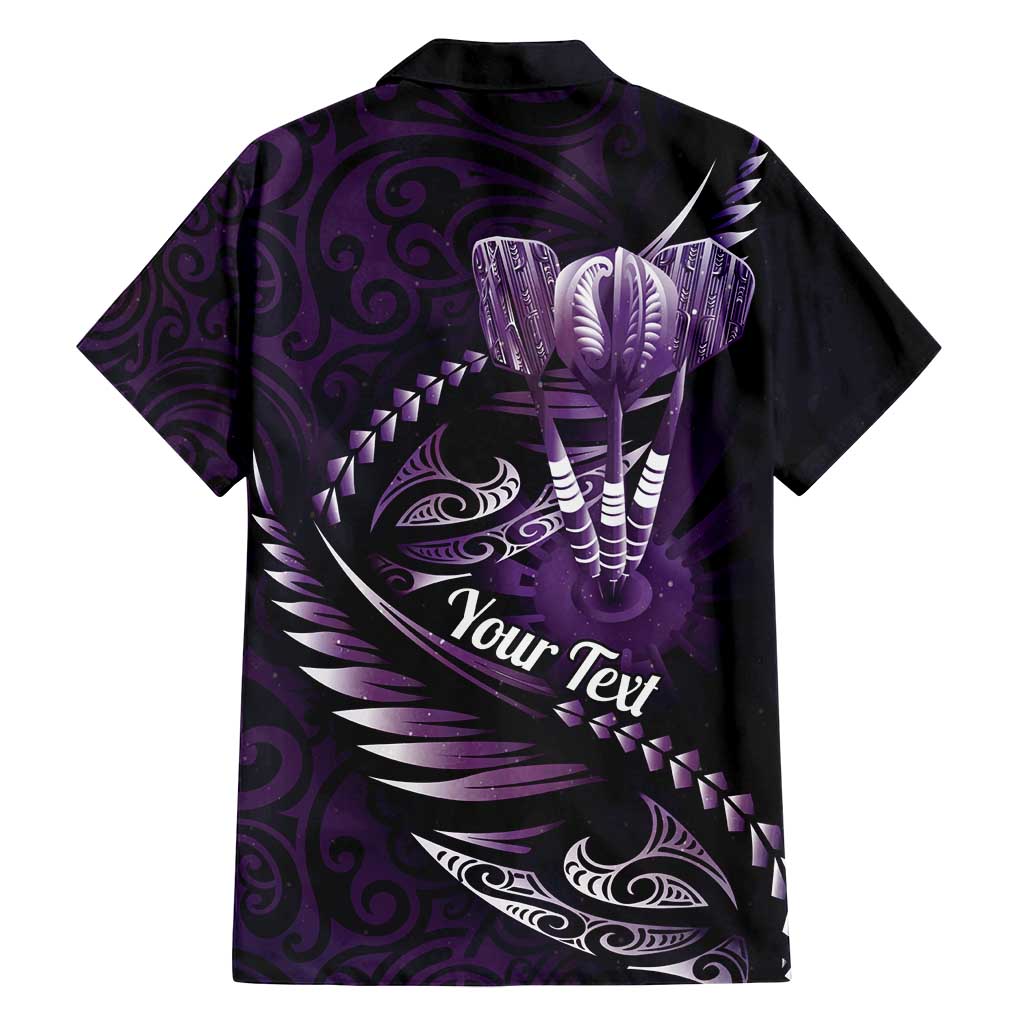 Personalised All Purple New Zealand Darts Family Matching Off Shoulder Short Dress and Hawaiian Shirt Aoteroa Fern Maori Galaxy Style