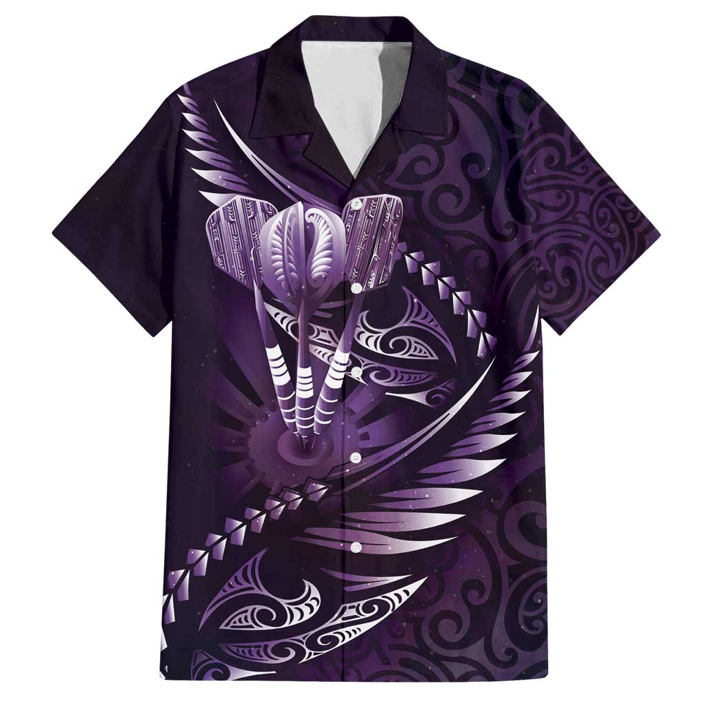 Personalised All Purple New Zealand Darts Family Matching Puletasi and Hawaiian Shirt Aoteroa Fern Maori Galaxy Style