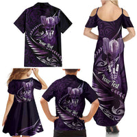 Personalised All Purple New Zealand Darts Family Matching Summer Maxi Dress and Hawaiian Shirt Aoteroa Fern Maori Galaxy Style