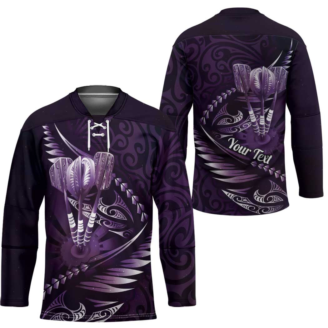 Personalised All Purple New Zealand Darts Hockey Jersey Aoteroa Fern Maori Galaxy Style - Polynesian Pride