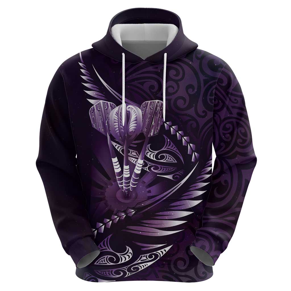 Personalised All Purple New Zealand Darts Hoodie Aoteroa Fern Maori Galaxy Style