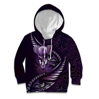 Personalised All Purple New Zealand Darts Kid Hoodie Aoteroa Fern Maori Galaxy Style
