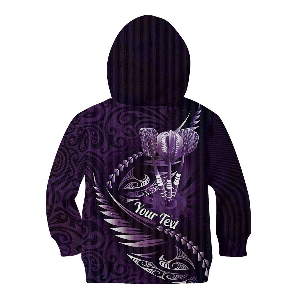Personalised All Purple New Zealand Darts Kid Hoodie Aoteroa Fern Maori Galaxy Style