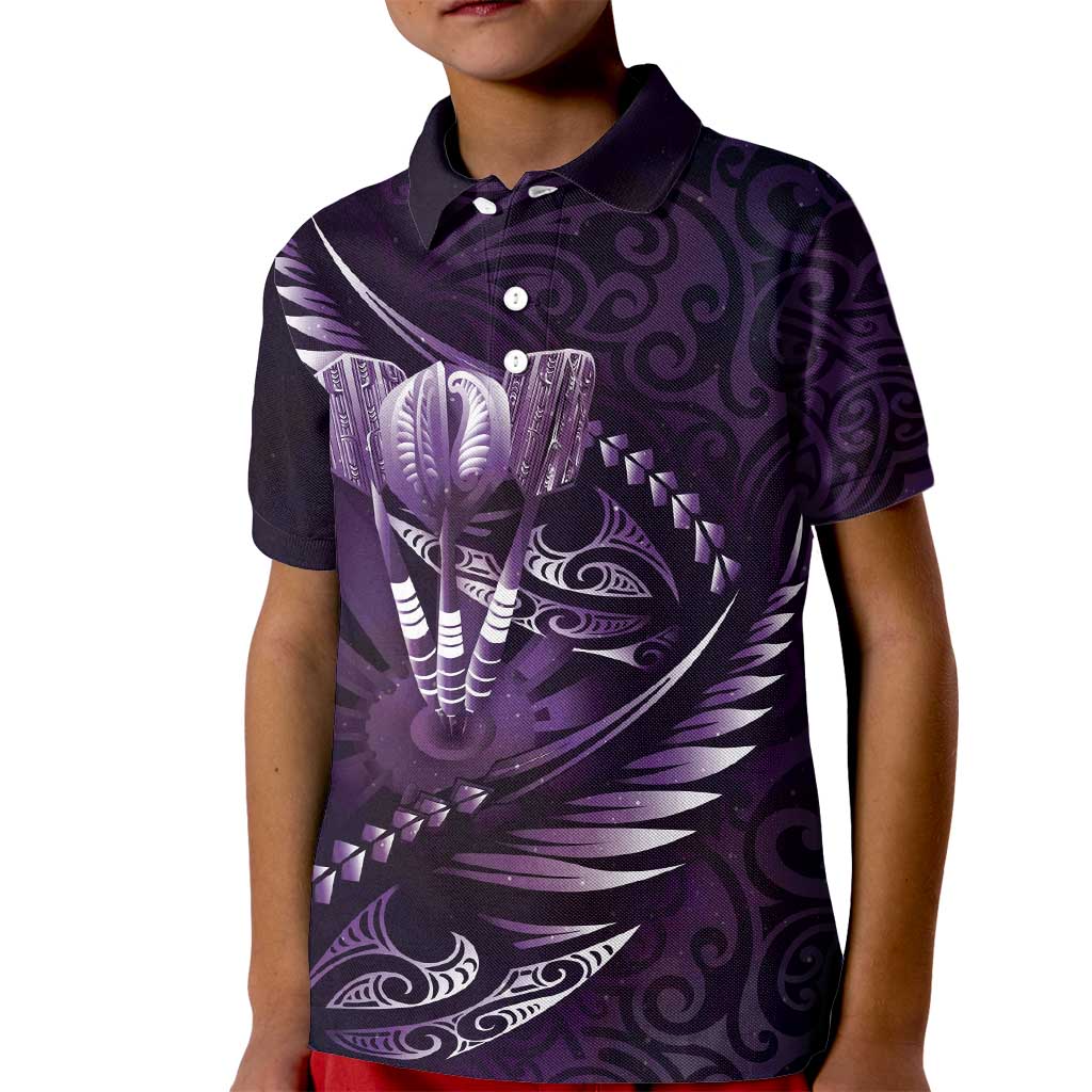 Personalised All Purple New Zealand Darts Kid Polo Shirt Aoteroa Fern Maori Galaxy Style
