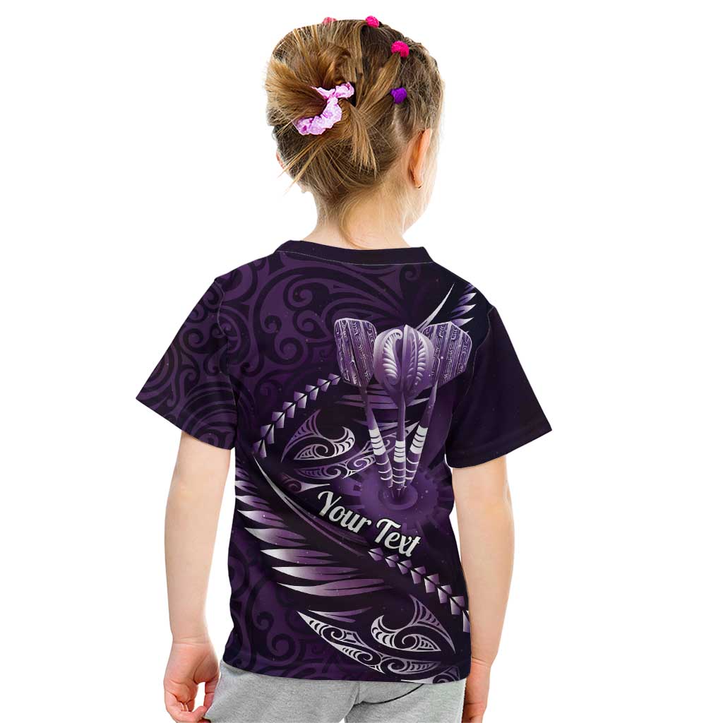 Personalised All Purple New Zealand Darts Kid T Shirt Aoteroa Fern Maori Galaxy Style