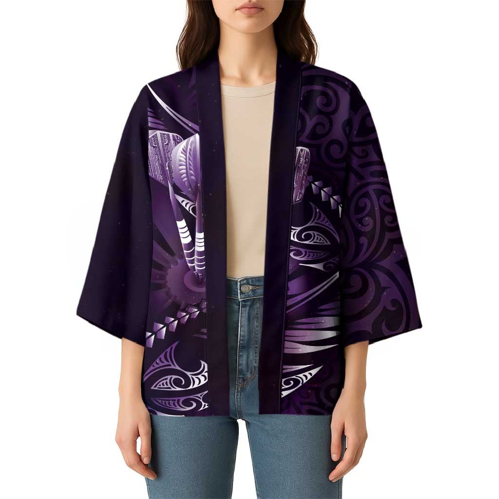 Personalised All Purple New Zealand Darts Kimono Aoteroa Fern Maori Galaxy Style - Polynesian Pride