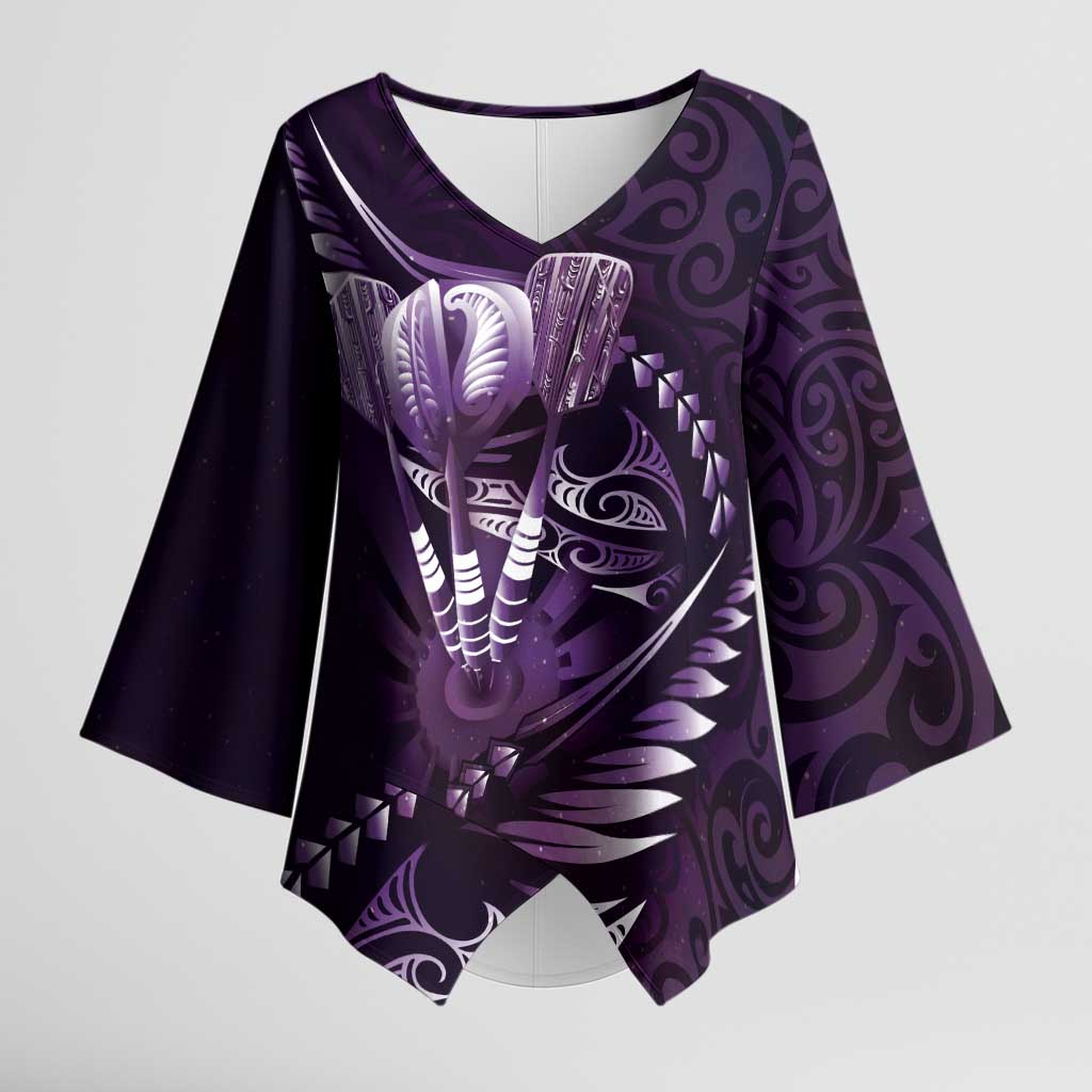 Personalised All Purple New Zealand Darts Kimono Sleeve Blouse Aoteroa Fern Maori Galaxy Style - Polynesian Pride