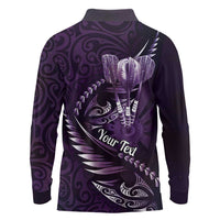 Personalised All Purple New Zealand Darts Long Sleeve Polo Shirt Aoteroa Fern Maori Galaxy Style