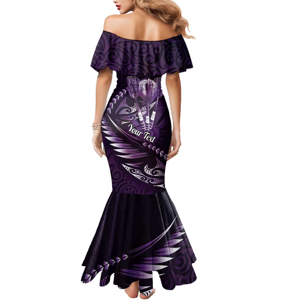 Personalised All Purple New Zealand Darts Mermaid Dress Aoteroa Fern Maori Galaxy Style
