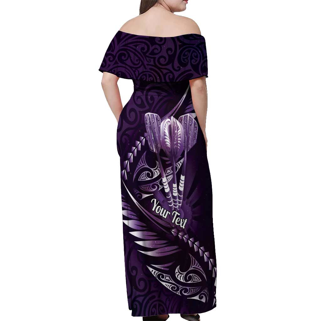 Personalised All Purple New Zealand Darts Off Shoulder Maxi Dress Aoteroa Fern Maori Galaxy Style