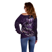 Personalised All Purple New Zealand Darts Off Shoulder Sweater Aoteroa Fern Maori Galaxy Style