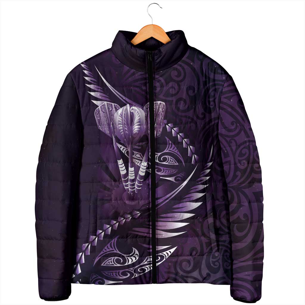 Personalised All Purple New Zealand Darts Padded Jacket Aoteroa Fern Maori Galaxy Style - Polynesian Pride