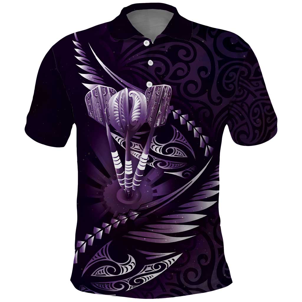 Personalised All Purple New Zealand Darts Polo Shirt Aoteroa Fern Maori Galaxy Style