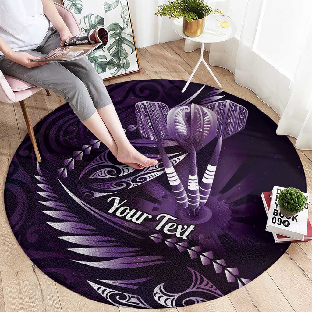 Personalised All Purple New Zealand Darts Round Carpet Aoteroa Fern Maori Galaxy Style