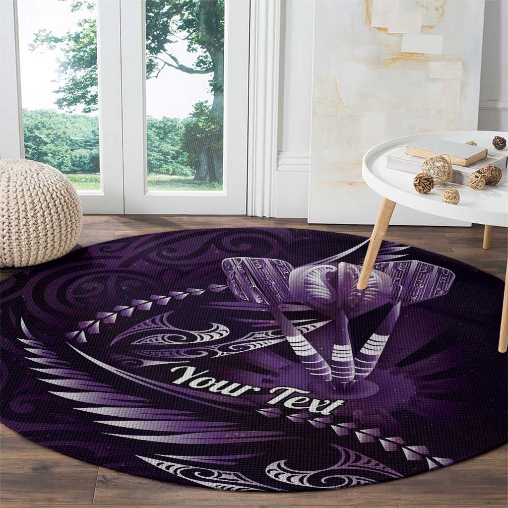 Personalised All Purple New Zealand Darts Round Carpet Aoteroa Fern Maori Galaxy Style