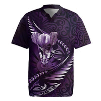 Personalised All Purple New Zealand Darts Rugby Jersey Aoteroa Fern Maori Galaxy Style