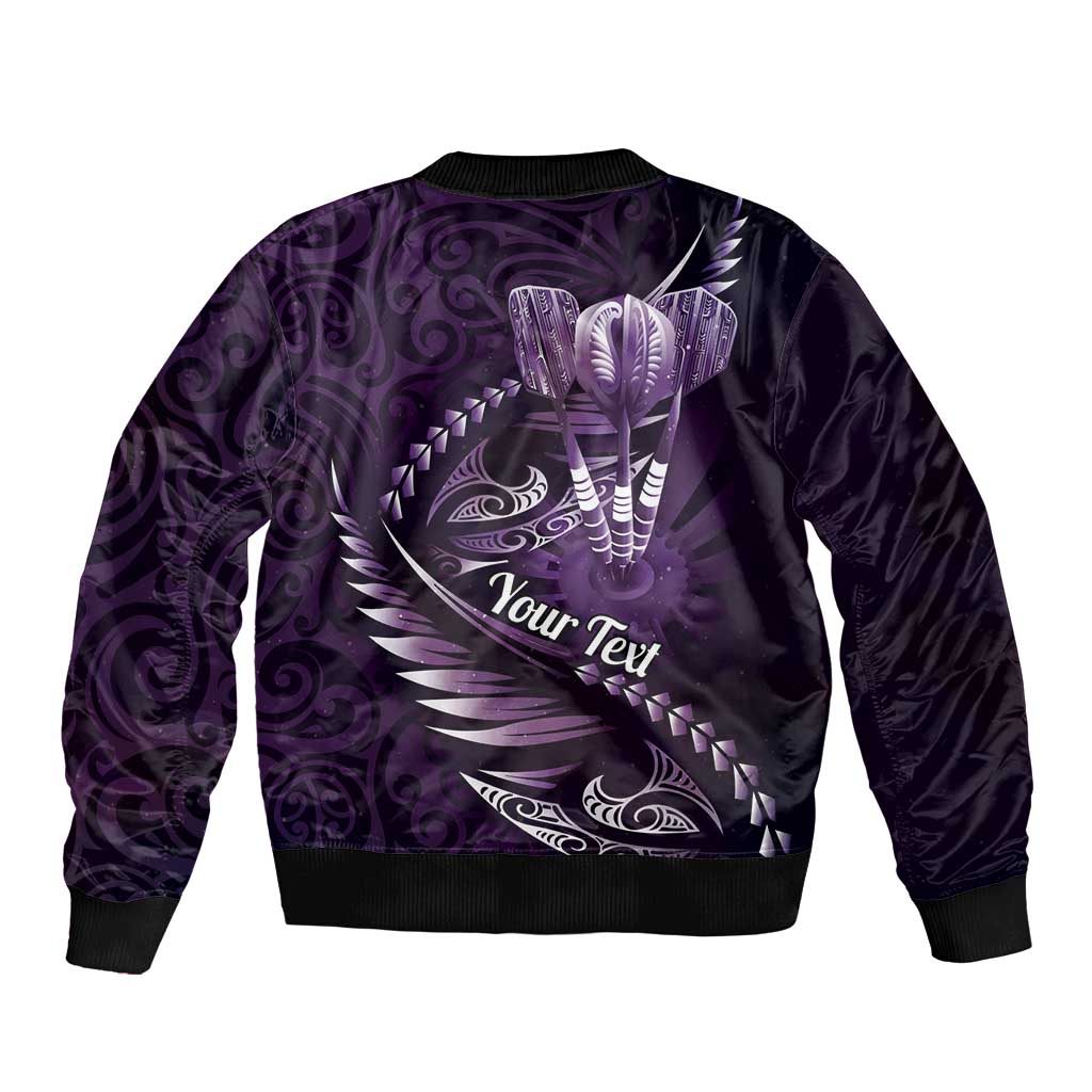 Personalised All Purple New Zealand Darts Sleeve Zip Bomber Jacket Aoteroa Fern Maori Galaxy Style