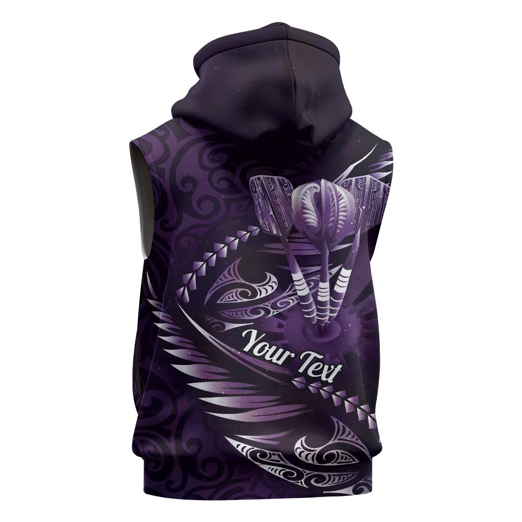 Personalised All Purple New Zealand Darts Sleeveless Zip Hoodie Aoteroa Fern Maori Galaxy Style - Polynesian Pride