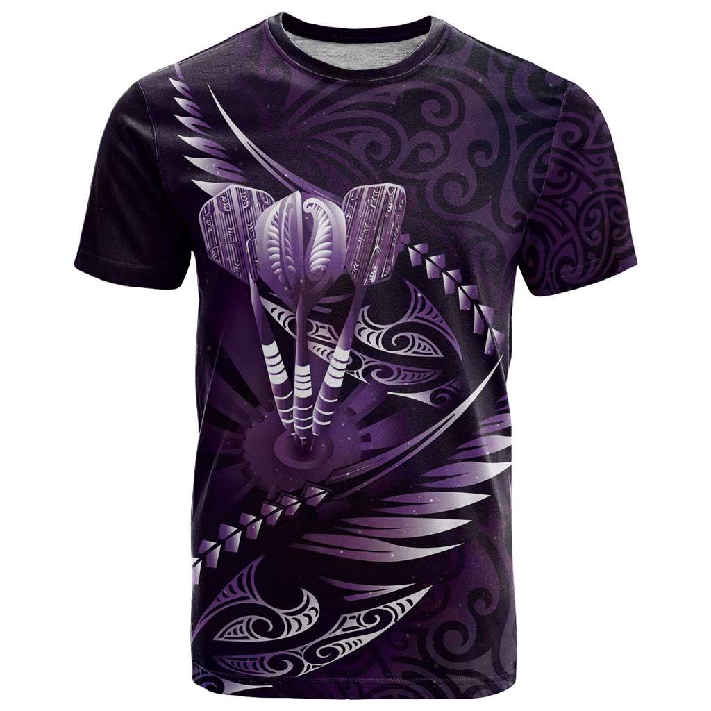 Personalised All Purple New Zealand Darts T Shirt Aoteroa Fern Maori Galaxy Style