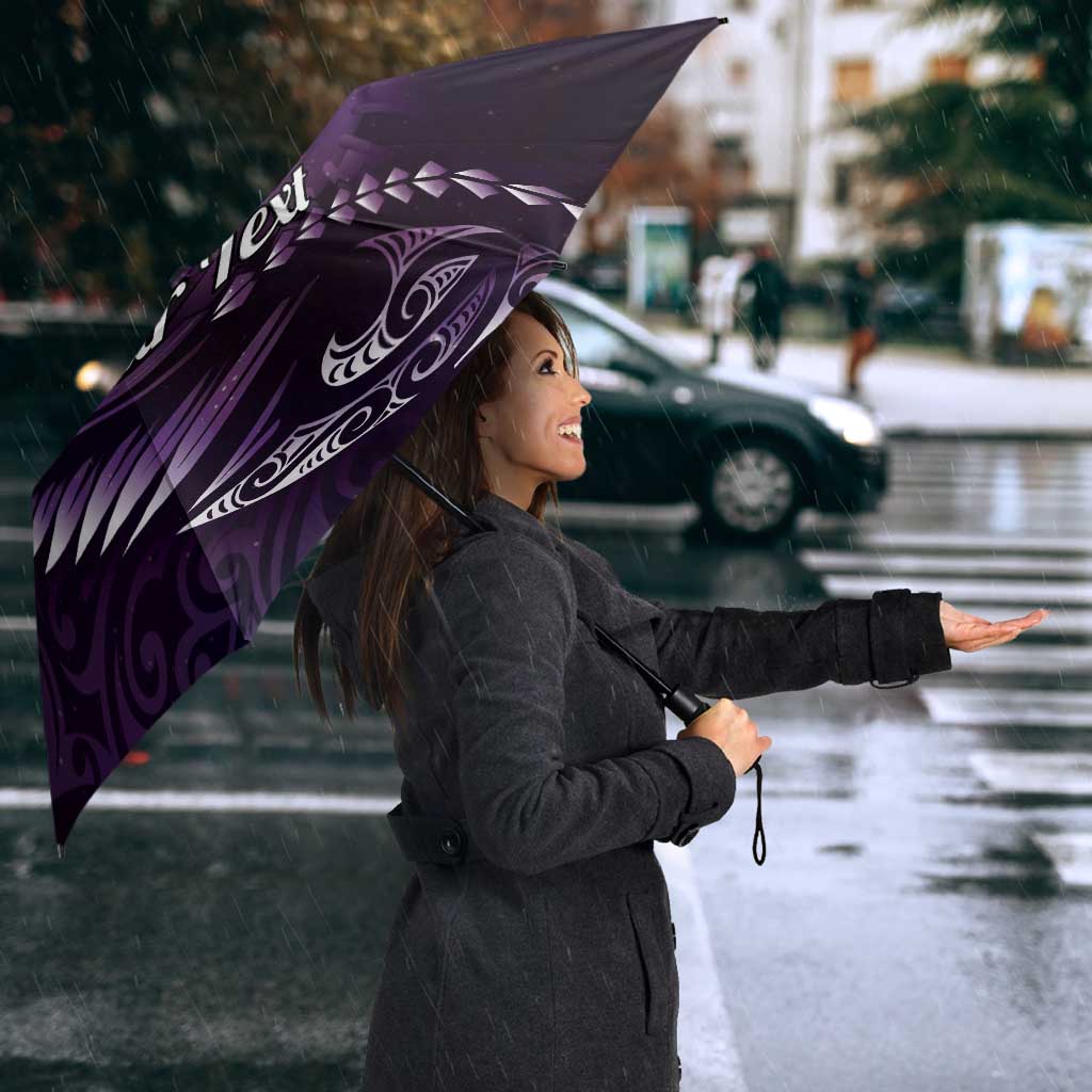 Personalised All Purple New Zealand Darts Umbrella Aoteroa Fern Maori Galaxy Style - Polynesian Pride