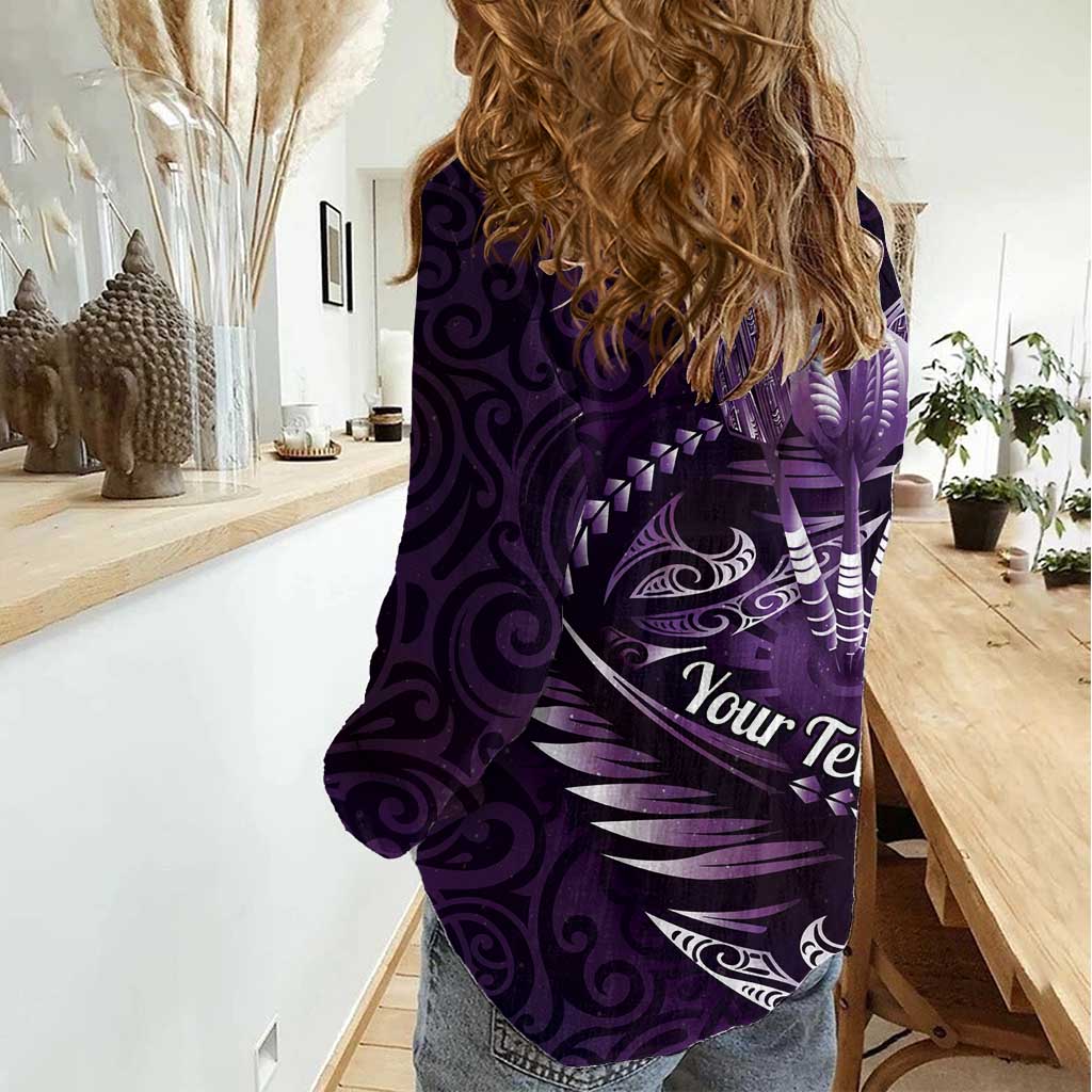 Personalised All Purple New Zealand Darts Women Casual Shirt Aoteroa Fern Maori Galaxy Style