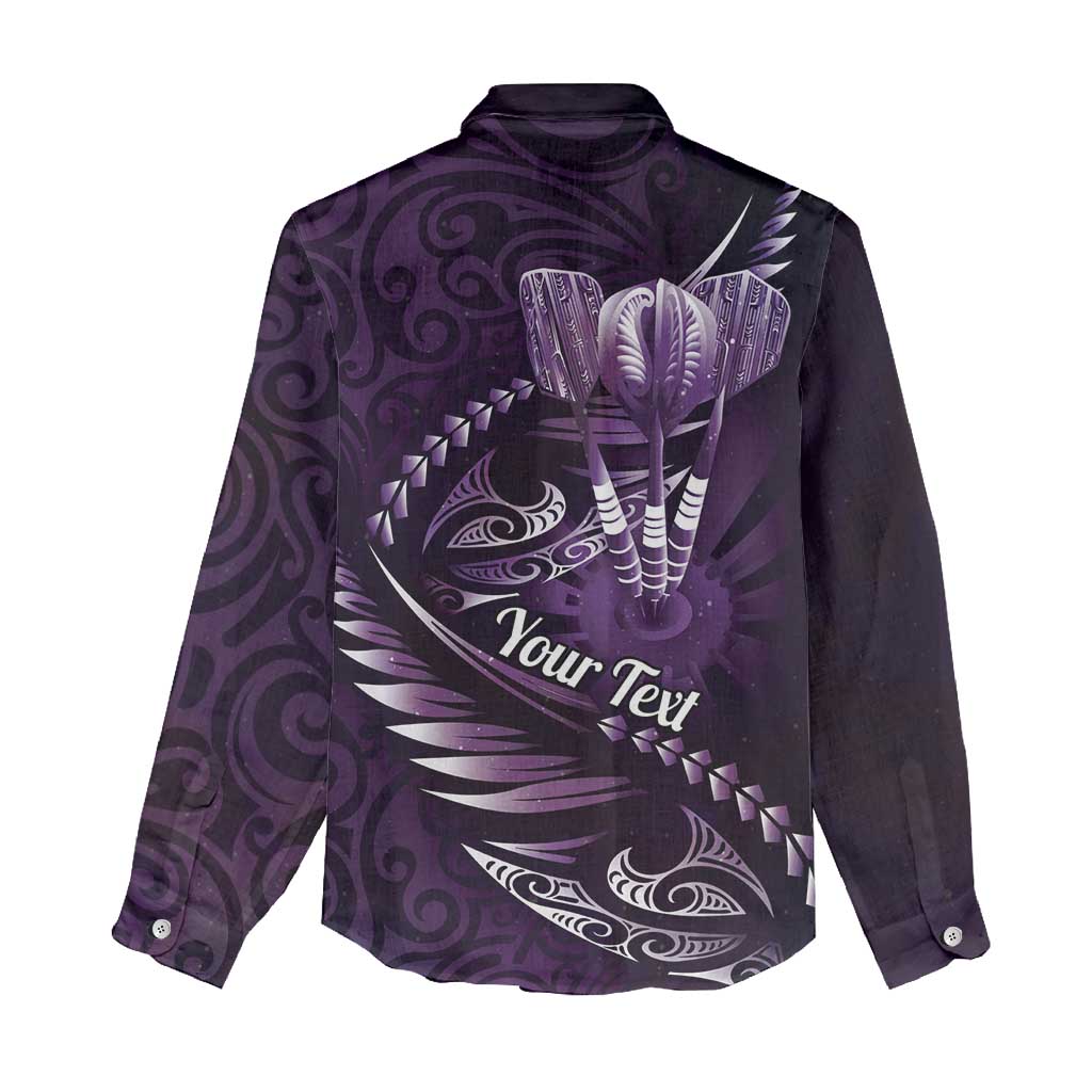 Personalised All Purple New Zealand Darts Women Casual Shirt Aoteroa Fern Maori Galaxy Style