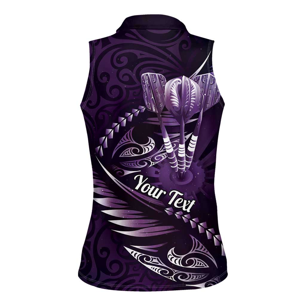 Personalised All Purple New Zealand Darts Women Sleeveless Polo Shirt Aoteroa Fern Maori Galaxy Style