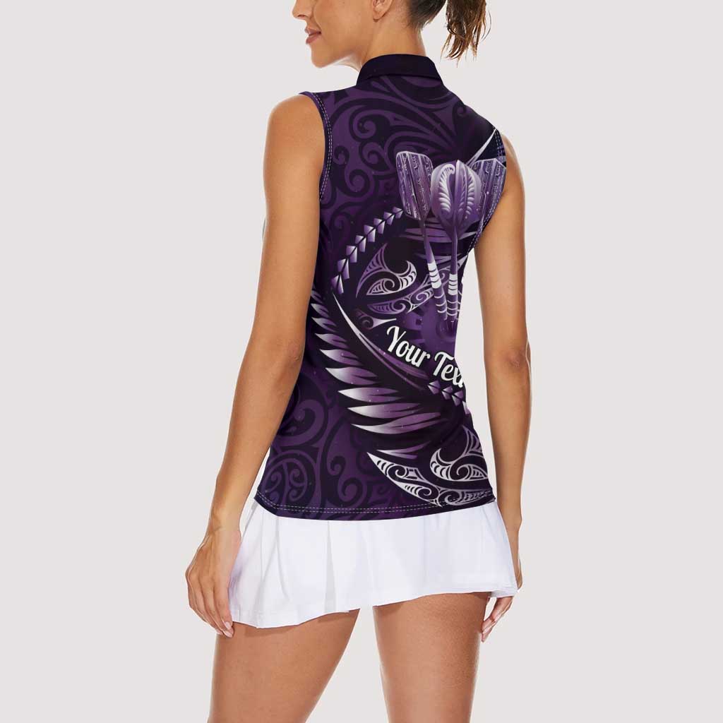 Personalised All Purple New Zealand Darts Women Sleeveless Polo Shirt Aoteroa Fern Maori Galaxy Style