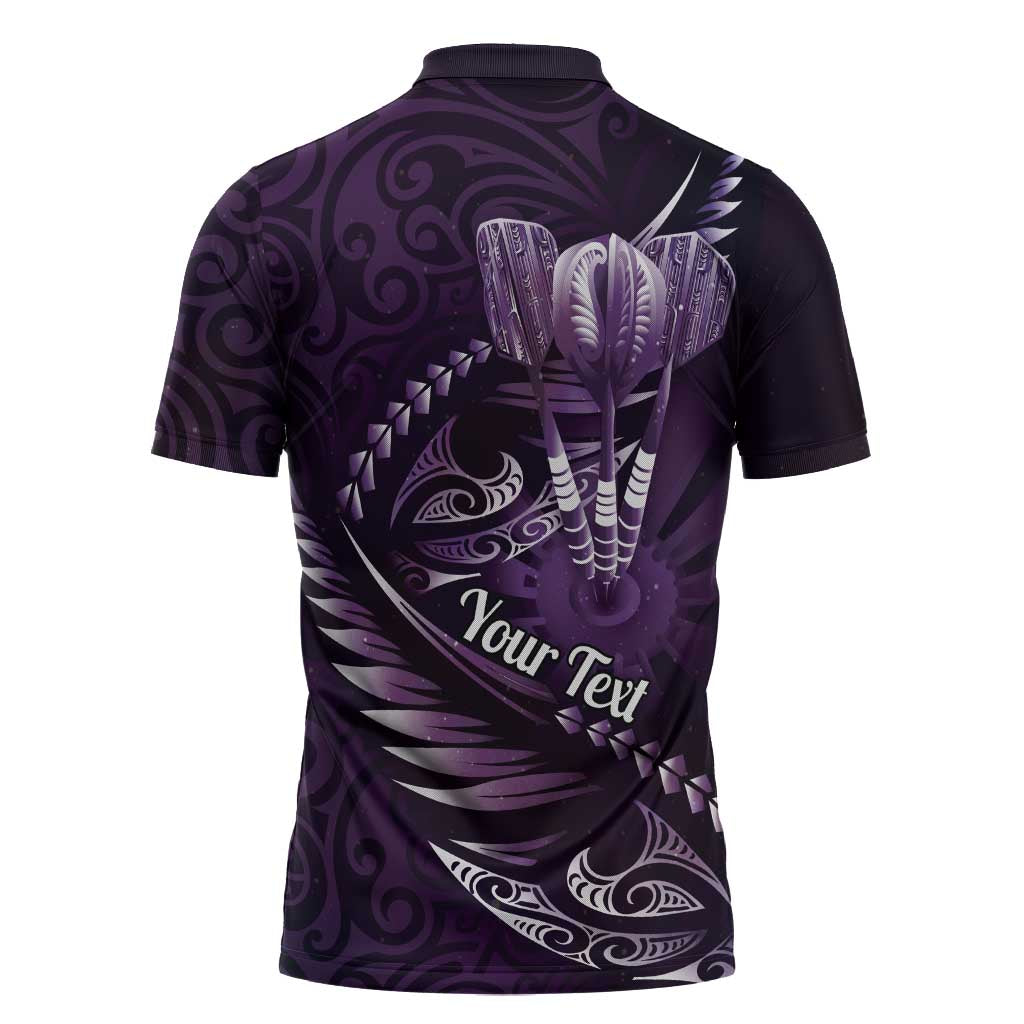Personalised All Purple New Zealand Darts Zipper Polo Shirt Aoteroa Fern Maori Galaxy Style - Polynesian Pride