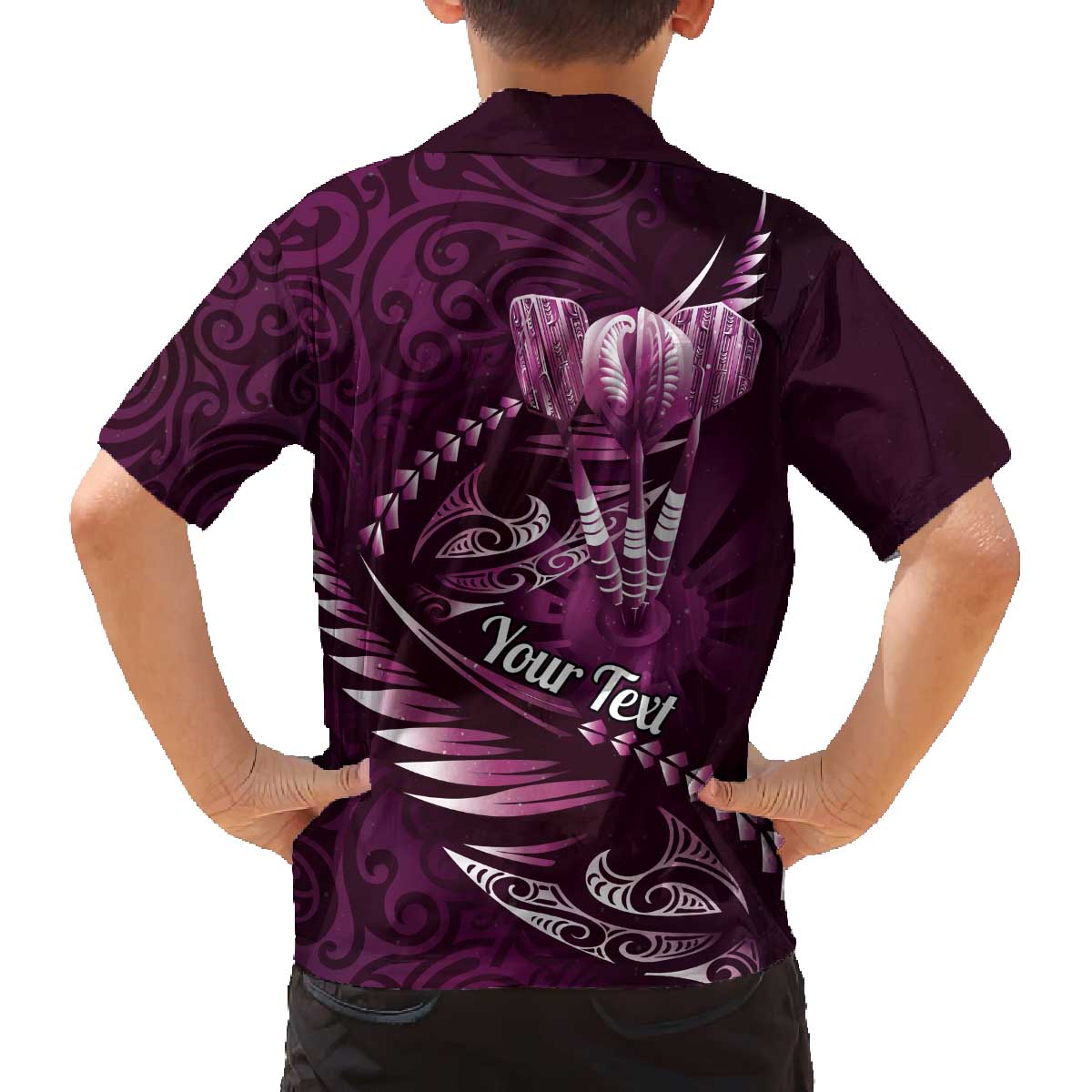 Personalised All Pink New Zealand Darts Family Matching Off The Shoulder Long Sleeve Dress and Hawaiian Shirt Aoteroa Fern Maori Galaxy Style