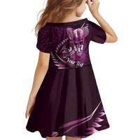 Personalised All Pink New Zealand Darts Family Matching Puletasi and Hawaiian Shirt Aoteroa Fern Maori Galaxy Style